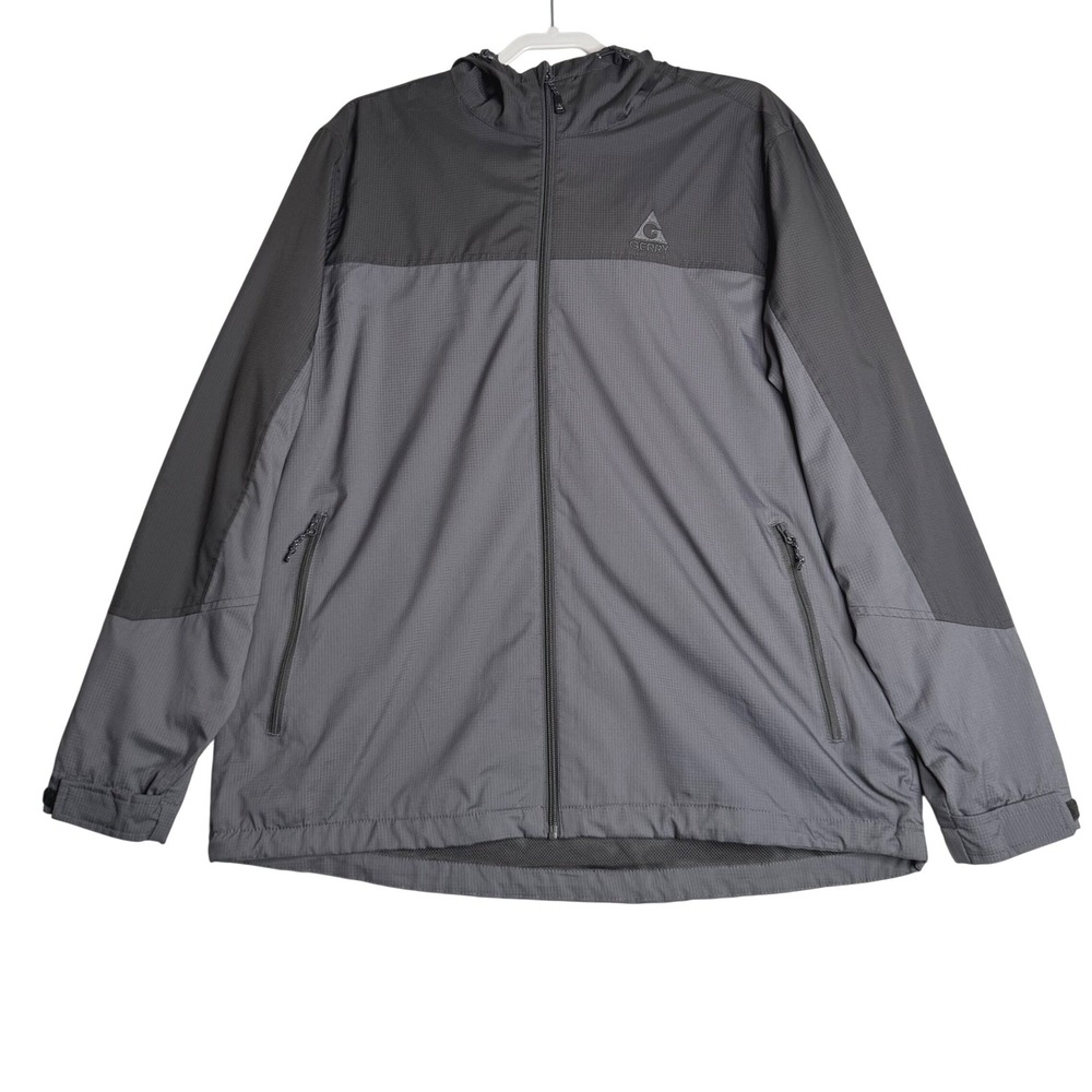 Gerry Hooded‎ Windbreaker Lightweight Ripstop Jacket Gray Mens XL